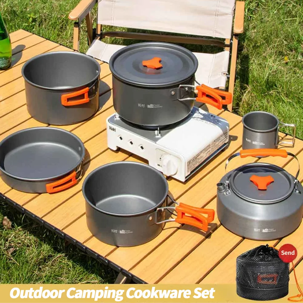 Camping Cookware Set Outdoor Cooking Ultralight Aluminum Pot Kettle Cookware Set Portable Travel Tableware Set With Storage Bag