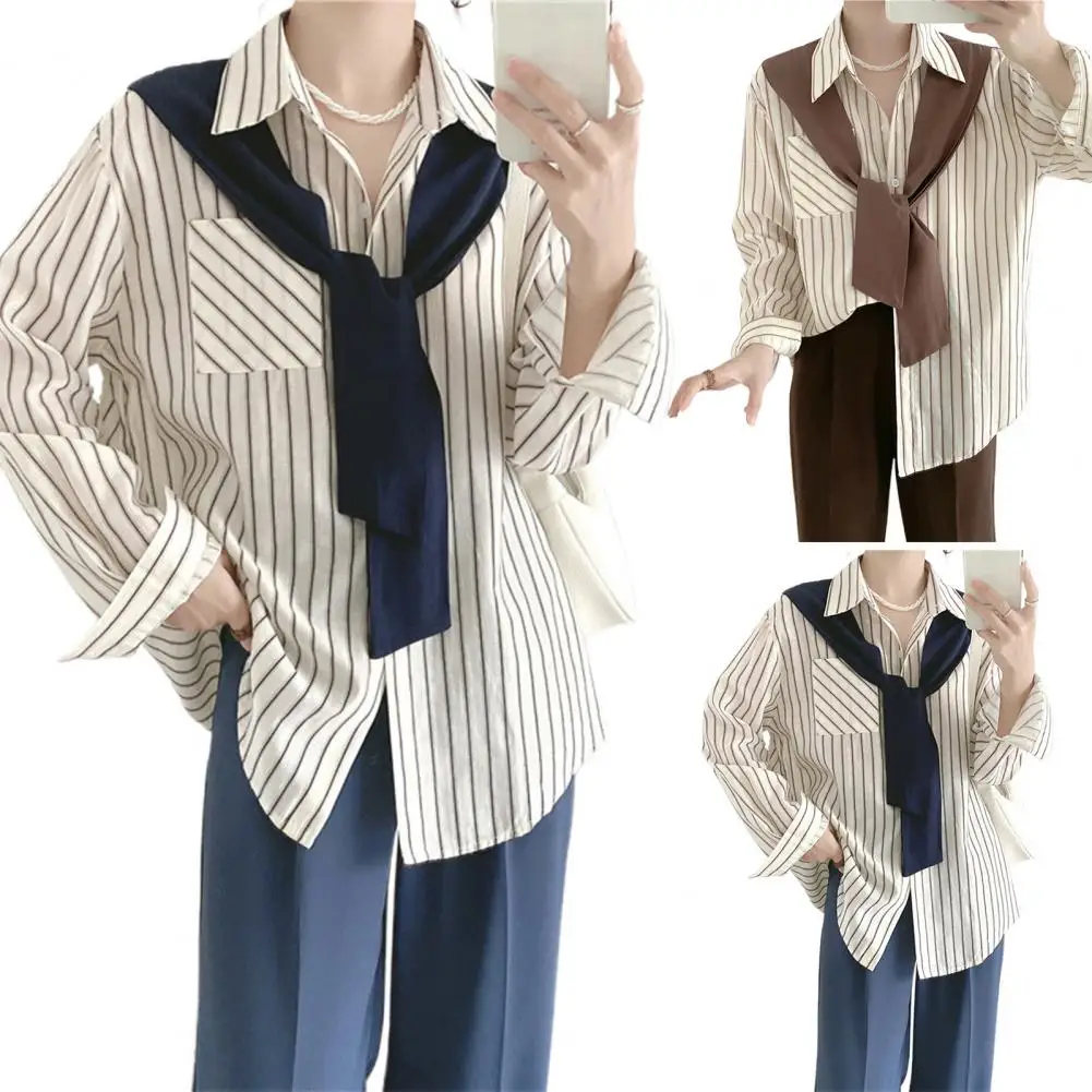 

Office Lady Sexy Fashion Long Sleeve Bow Tie Neck Loose T-shirt Blouse Elegant Women Shirt Top Clothes Stripe Print Shirt Tops