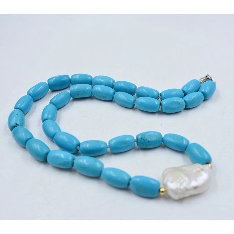 كلاسيكي 8 ملم حجر شبه كريم طبيعي. طقم أقراط قلادة من اللؤلؤ الباروكي مقاس 17 بوصة