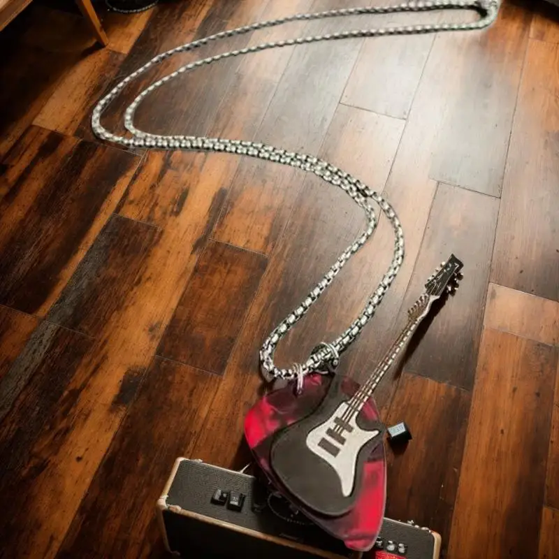الهيب هوب الشرير الغيتار قلادة قلادة التيتانيوم الصلب المختنق العصرية خمر الغيتار الكهربائي سترة سلسلة مجوهرات للرجال #5