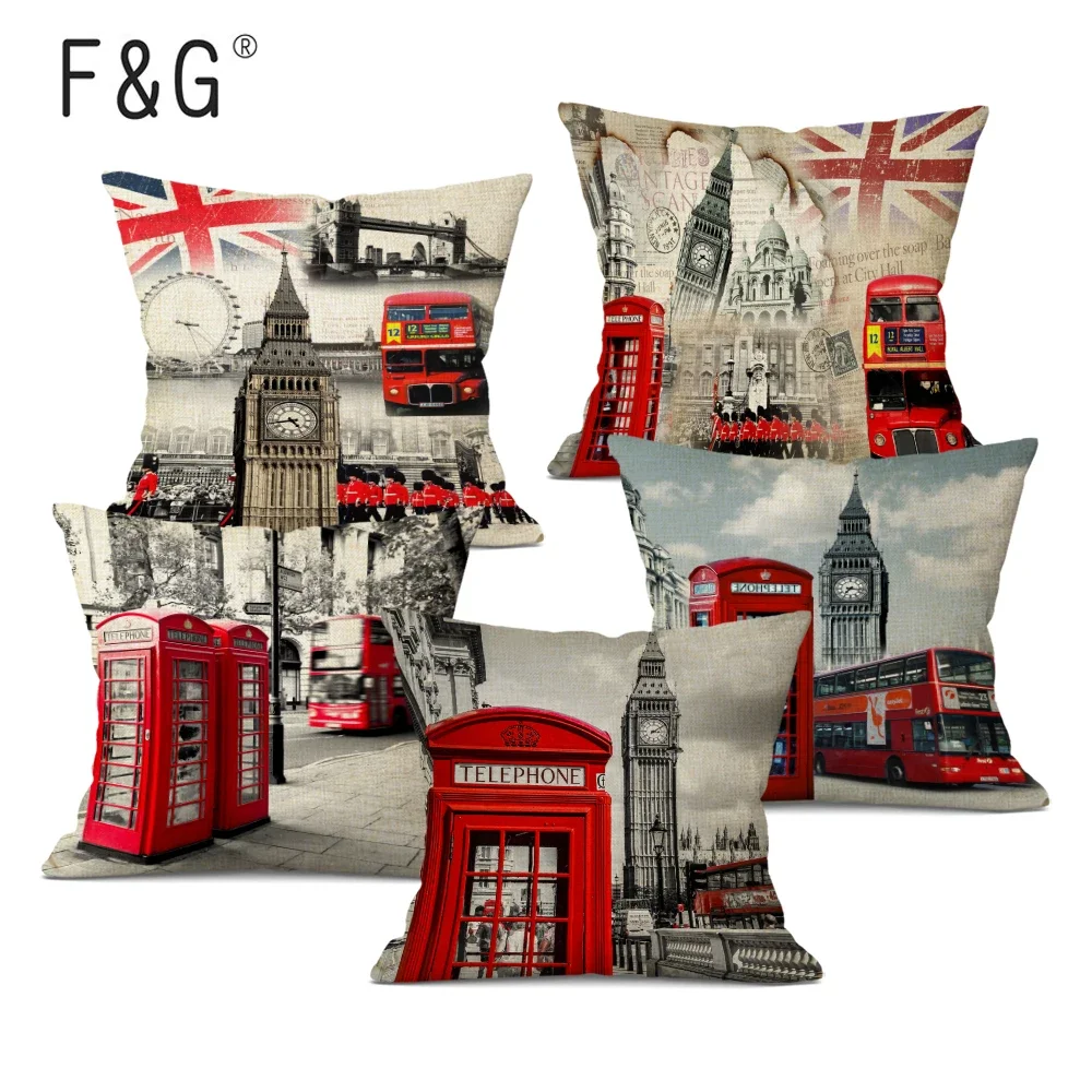 

British Style London Home Textile Decorative Cushion Cover Sofa Throw Pillow Case Vintage Red Pillowcases