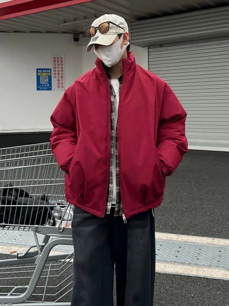 

Красная утепленная хлопковая куртка для мужчин, зимняя верхняя одежда с воротником-стойкой, американский стиль Cleanfit, хлопковая одежда Haome для мужчин