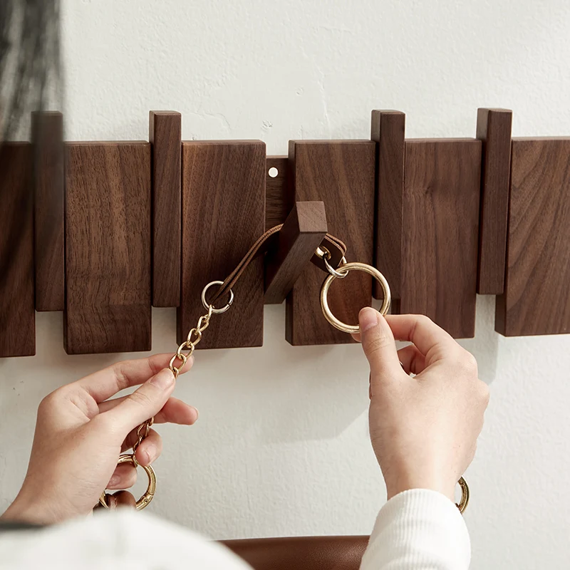 Hook on the Hallway Wall, Strong Adhesive, Non Punching Hanging Rack, Solid Wood Clothes Hook