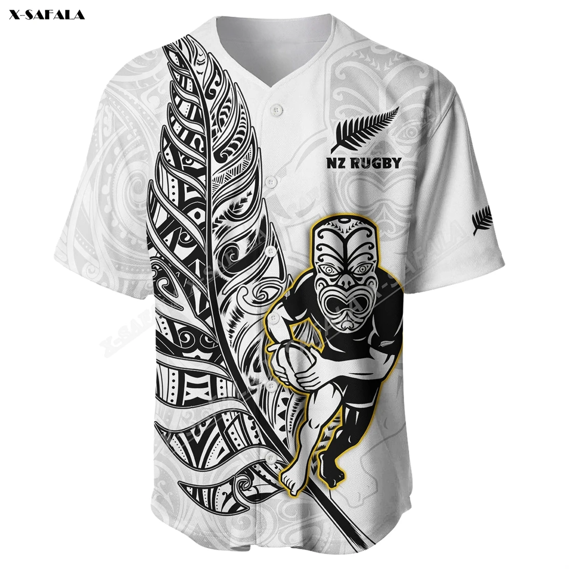 New_Zealand_Silver_Fern_Rugby All_Black_Maori  3D Printed Baseball Jersey Shirt Men Streetwear Short Sleeve