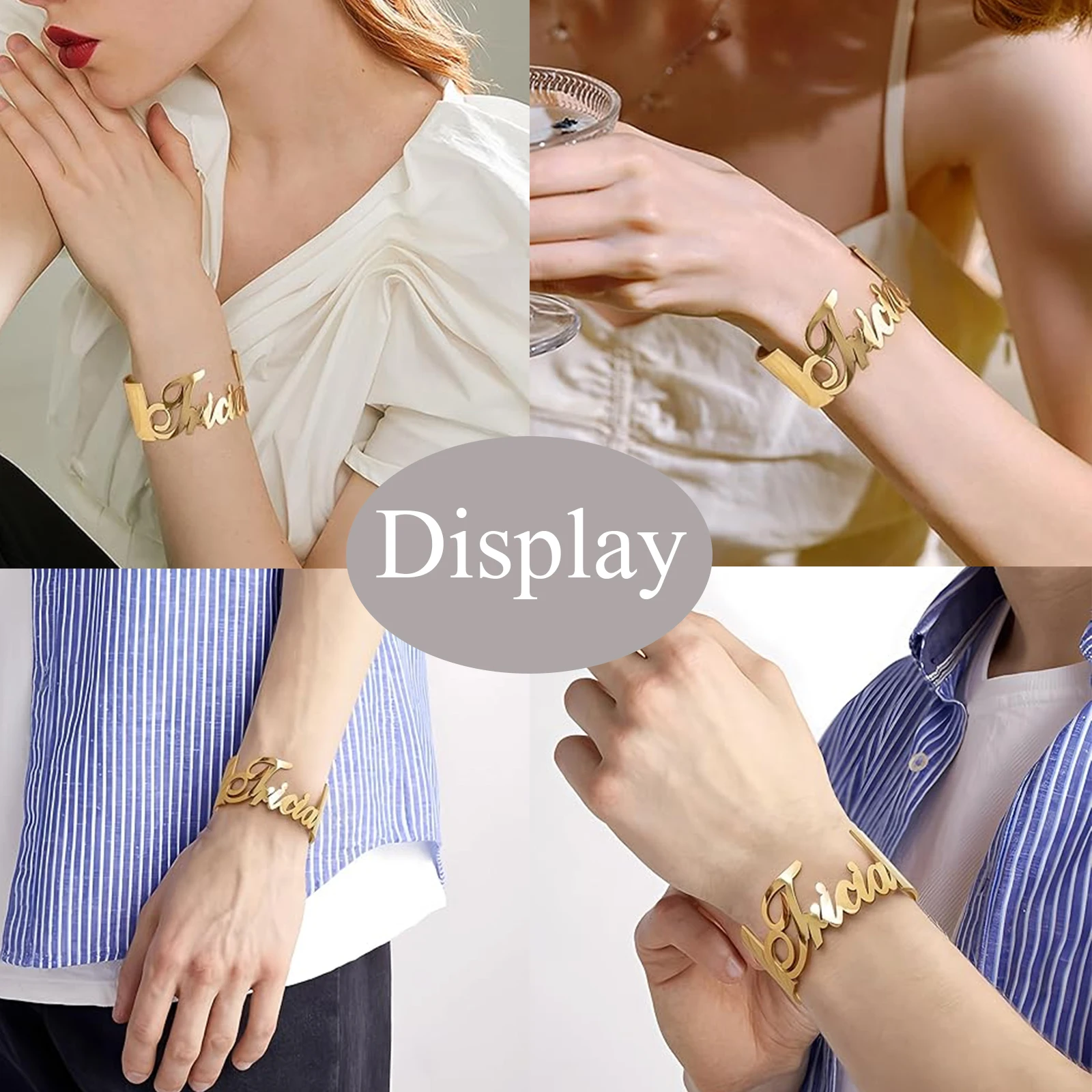 Lemegeton Personalized Name Bracelet Customized Nameplate Big Cuff Bangle Women Men Stainless Steel Jewelry Couple Family Gifts
