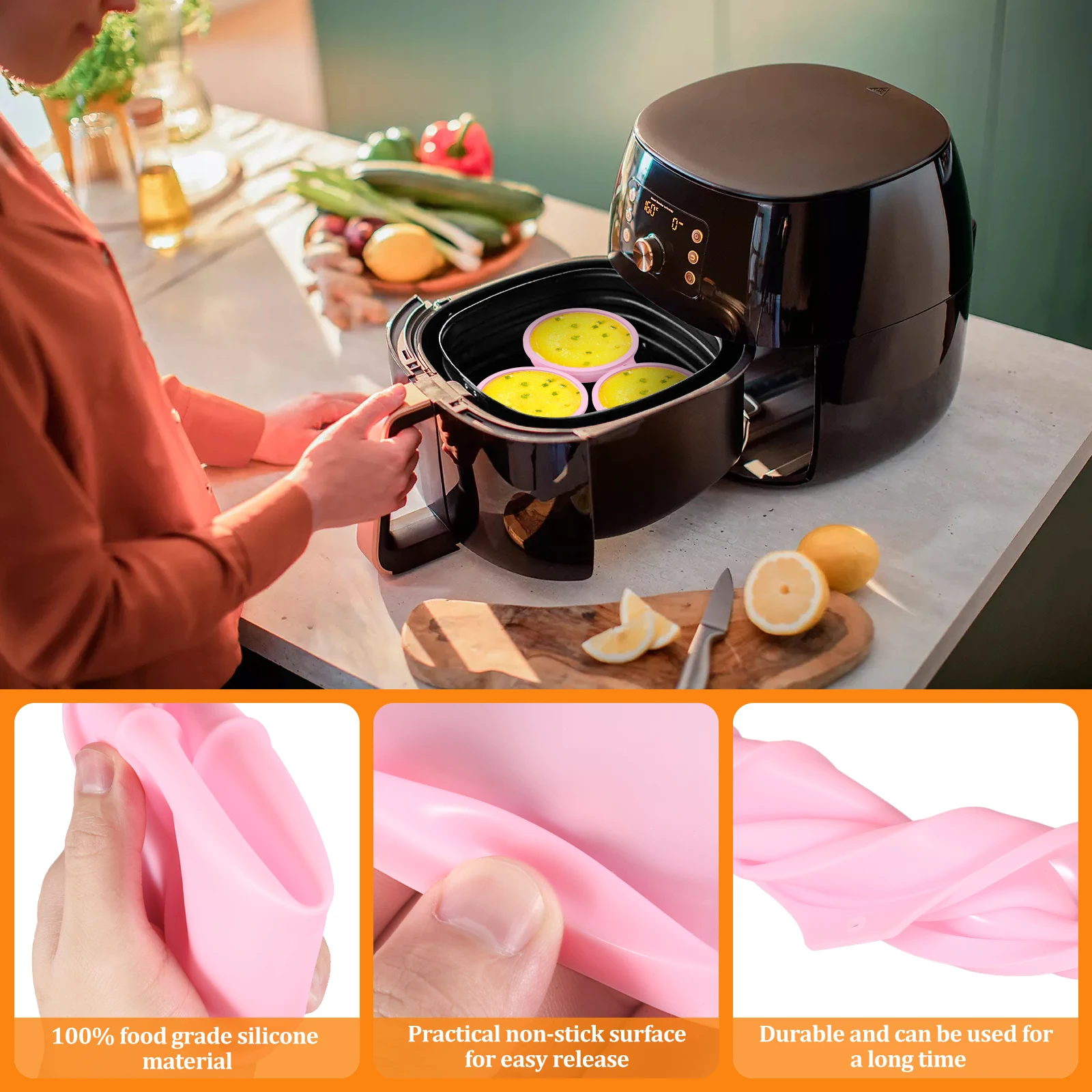 8Pcs Silicone Air Fryer Egg Mold Nonstick Egg Poacher Cup Cake Pudding Muffins Baking Trays Easy to Release Kitchen Baking Mold view 3