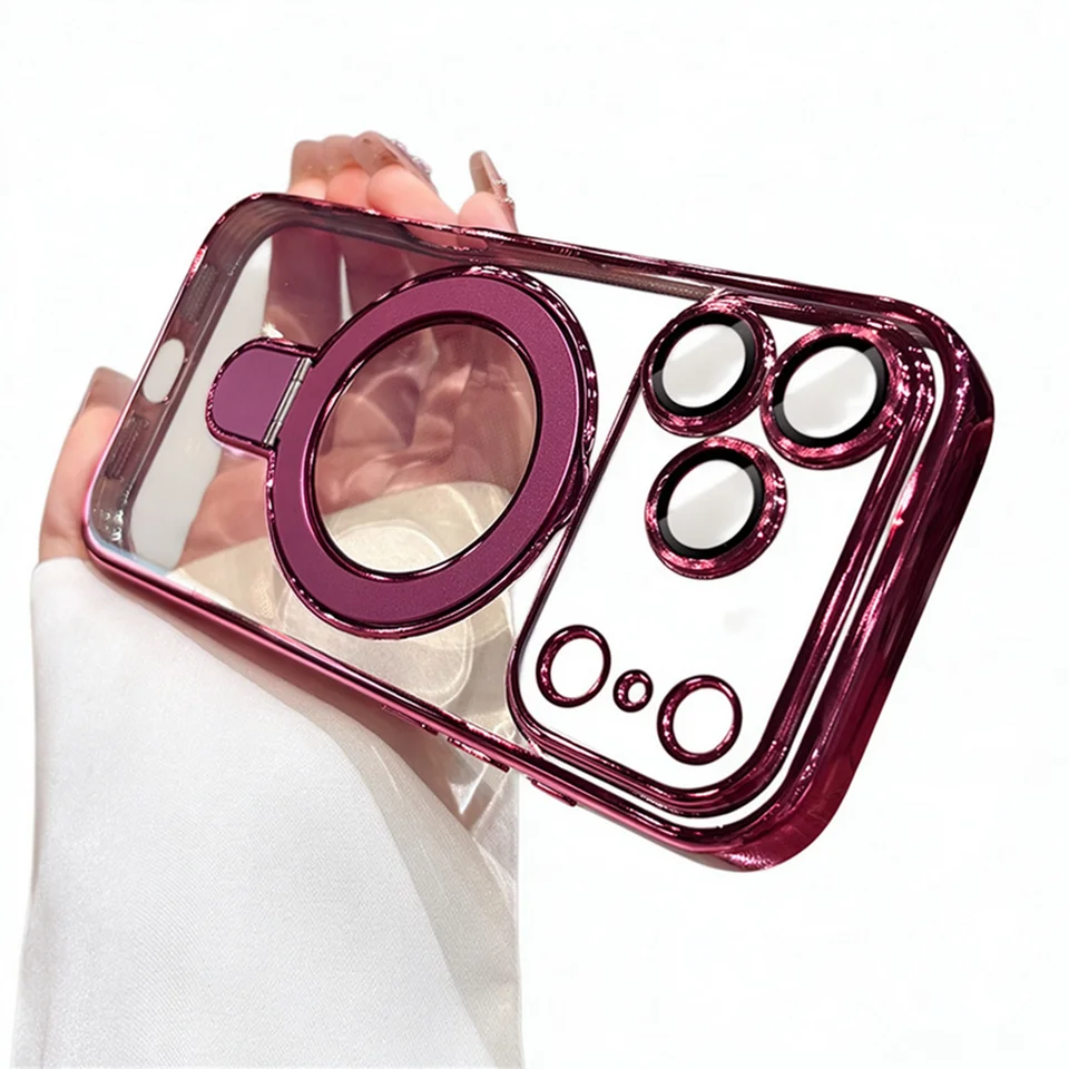 Luxury For Magsafe Bracket Case For iPhone 16 17 18 15 14 13 12 Pro Max 16 Plus Magnetic Ring Stand Holder Clear Acrylic Cover, image 8