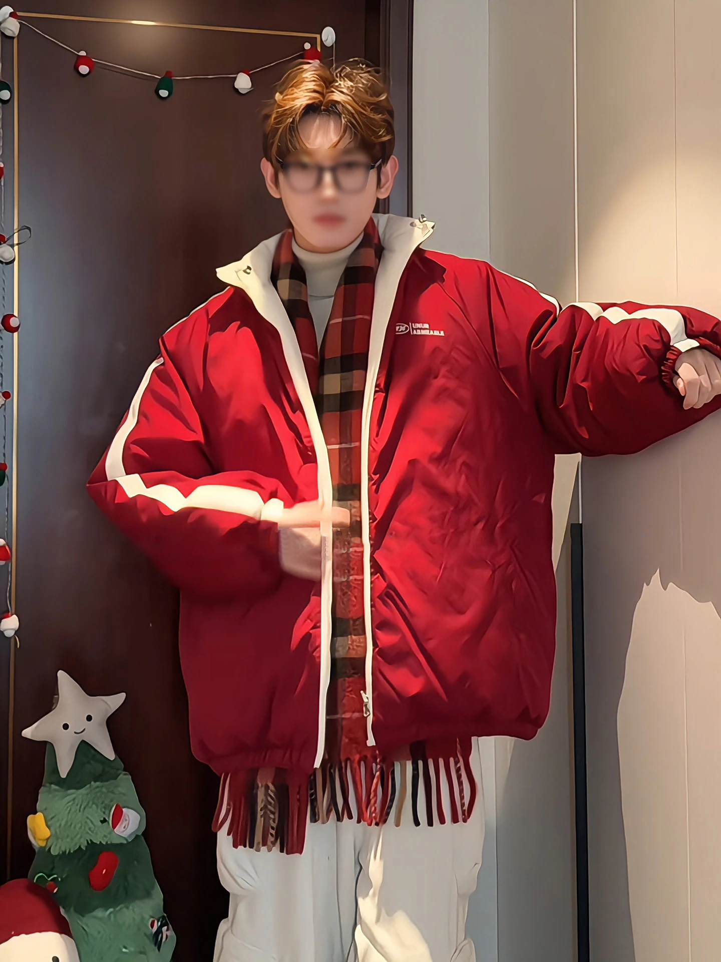 

Red Double-Sided Wear down Cotton Jaet Men's Winter High-End New Year Battle Robe Stand Collar ort Bread Sle Coat