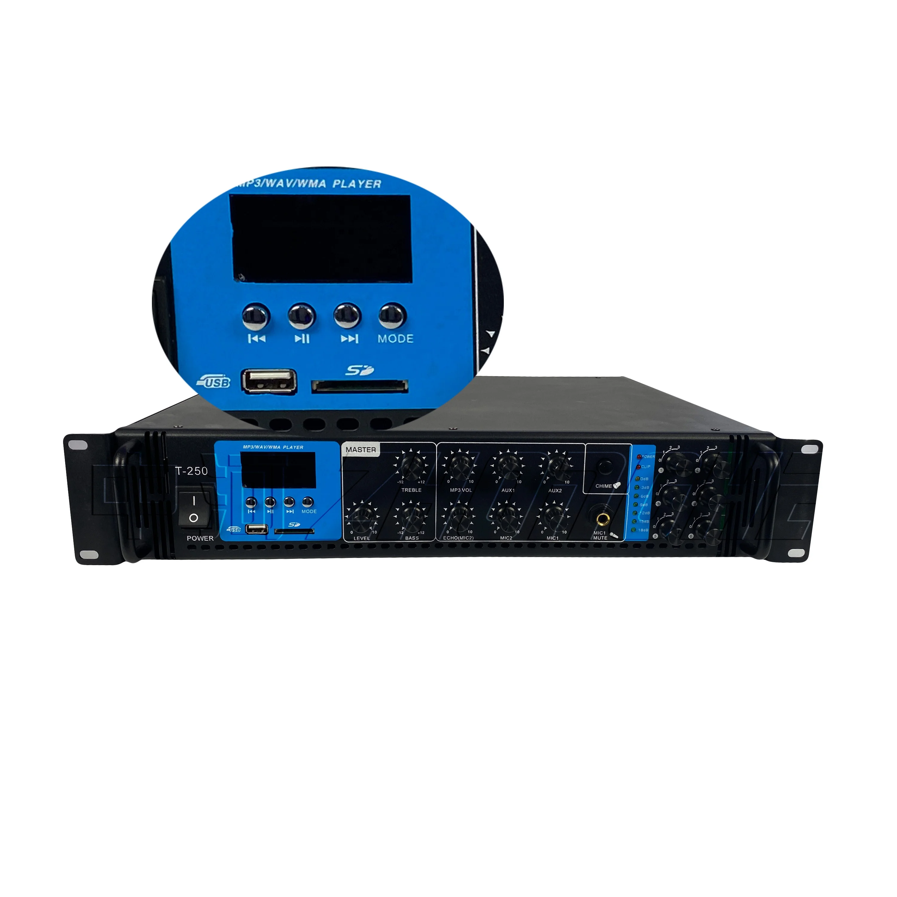 Factory Custom High Power Professional Audio T-250 250 Watt Equalizer Amplifier for Public Address System