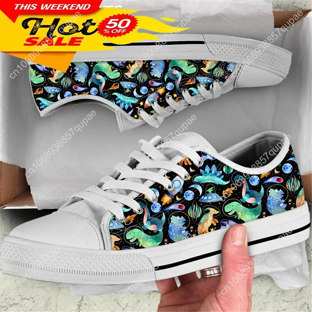 Lovely Dinosaur Design Low Top Shoes Men Women Teenager Sneakers Canvas High Quality Sneaker Casual Customized Couple Shoe