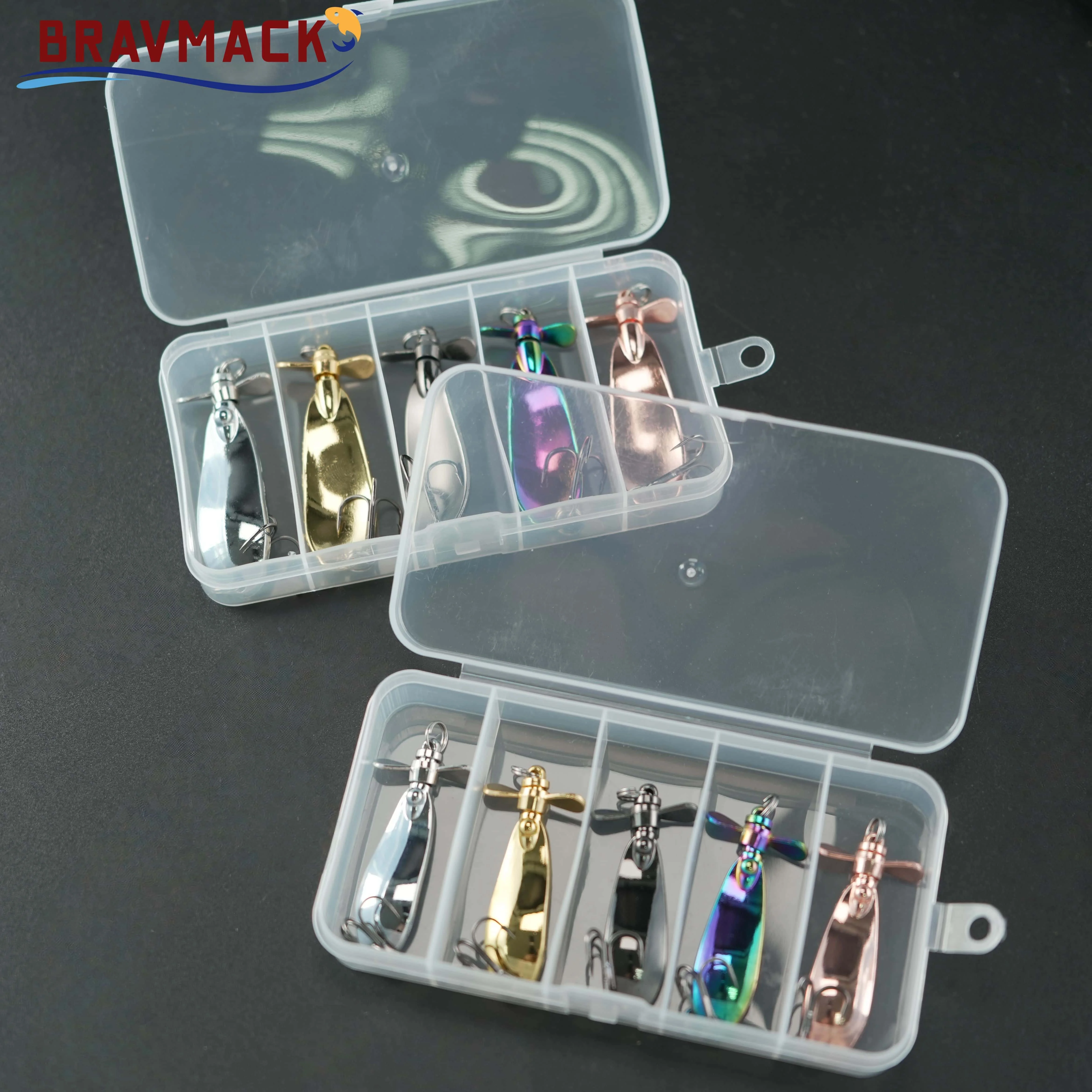 BRAVMACK 5pcs Rotating Propeller Spoon Fishing Lure Flash Reflective Zinc Alloy Bait Fresh Saltwater Pesca