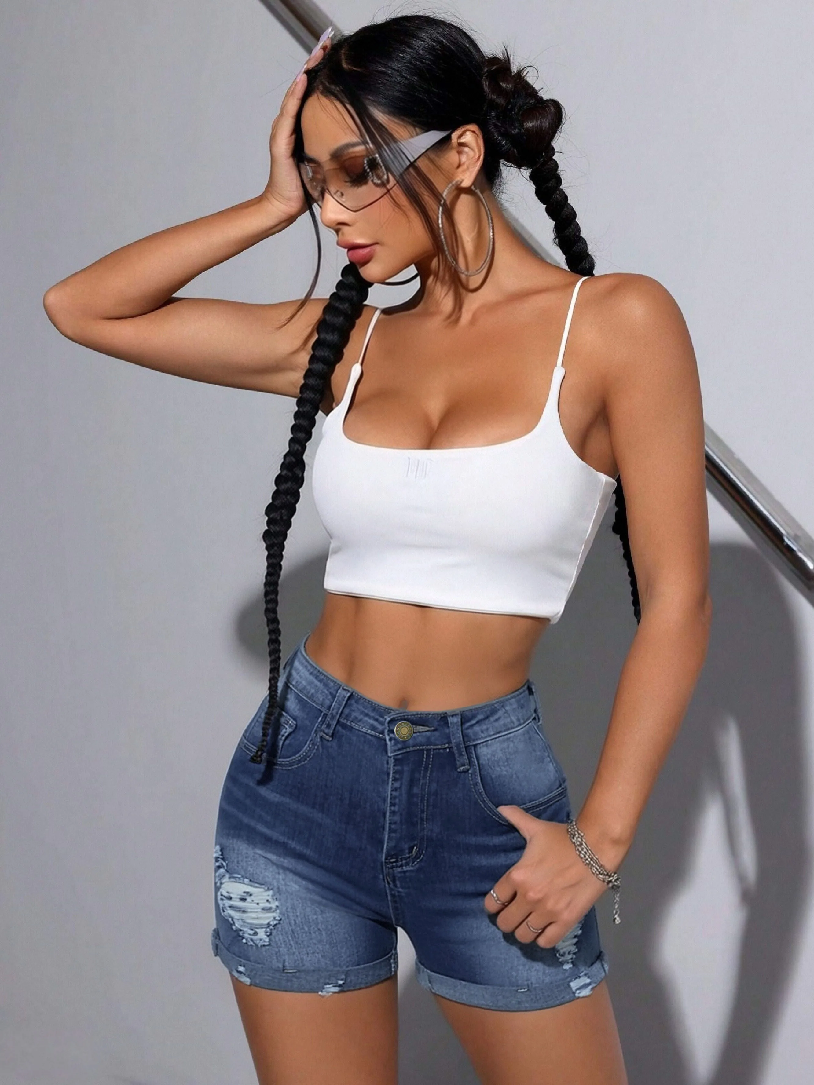 

Stretch Ripped Sexy Denim Shorts High Waist Slim Fit Casual Daily Essential Summer Beach Vacation Trendy Womens Jeans Shorts