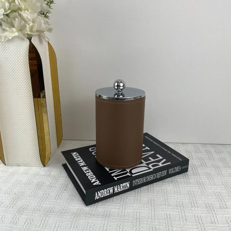 Simple light luxury high-end leather glass jewelry box storage box storage tank decorative box ornament, decoration