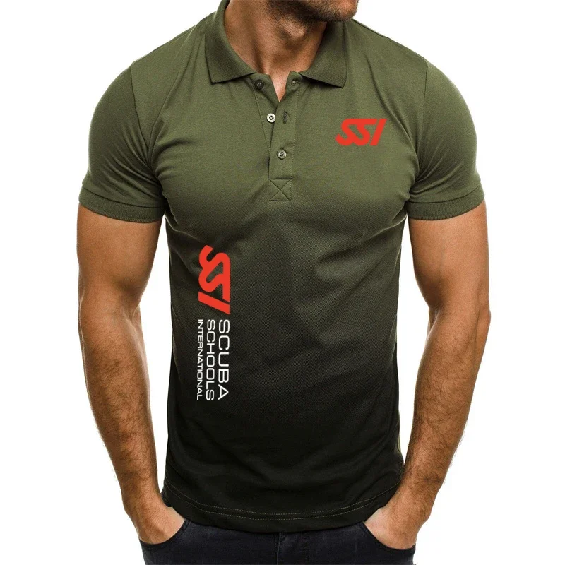 Classic lapel men's T-shirt high quality cotton Polo shirt Scuba Diving Dive SSI summer gradient custom men's POLO shirt