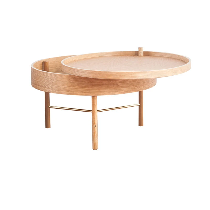 Solid Wood Round Table for Small Apartment, Multi-functional Living Room Combination, Rotating Storage, Nordic, Small Apartment