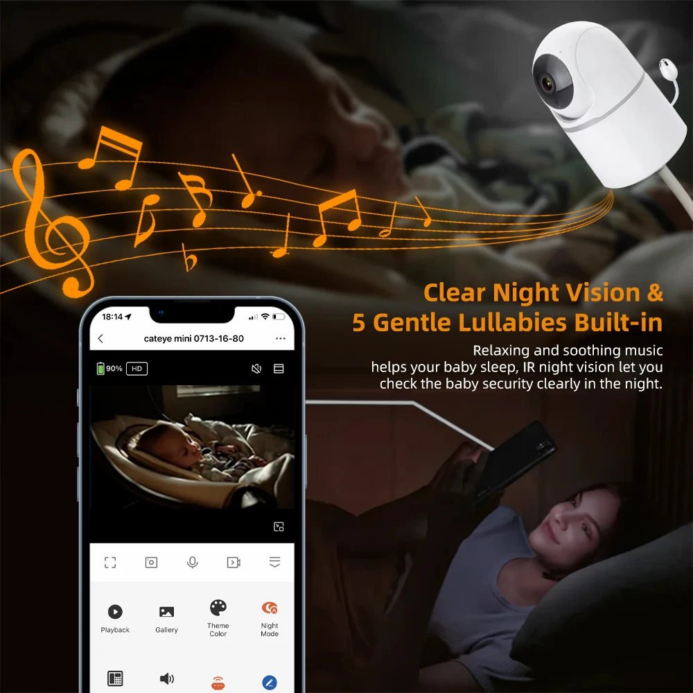 Imagem -05 - Tuya Inteligente 2k 4mp 2.4g Ble Wifi Monitor do Bebê Detectar Choro Modo Privado Temperatura Umidade Alarme Canção de Ninar Áudio Vídeo Babá Câmera