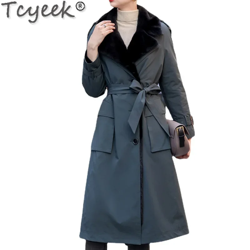 Tcyeek 2021 inverno moda fodera di visone parka giacca donna abbigliamento donna elegante Nick cappotto di pelliccia di visone staccabile di media lunghezza