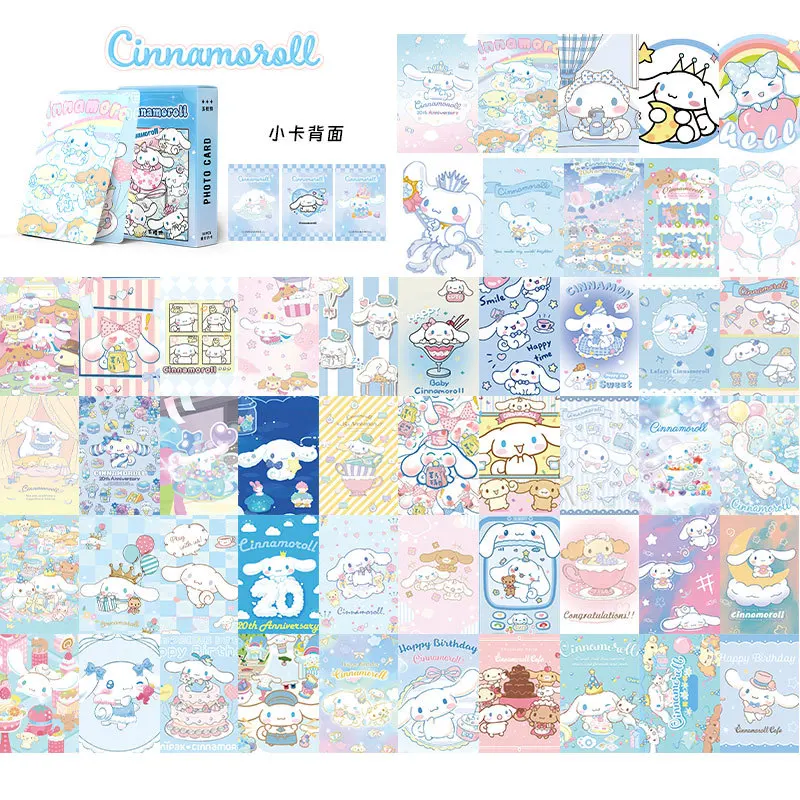 50 buah kartu foto Laser kartu Sanrio Anime Jepang Kuromi Melody Cinnamoroll acco dekorasi ruangan kartu kartun hadiah anak-anak