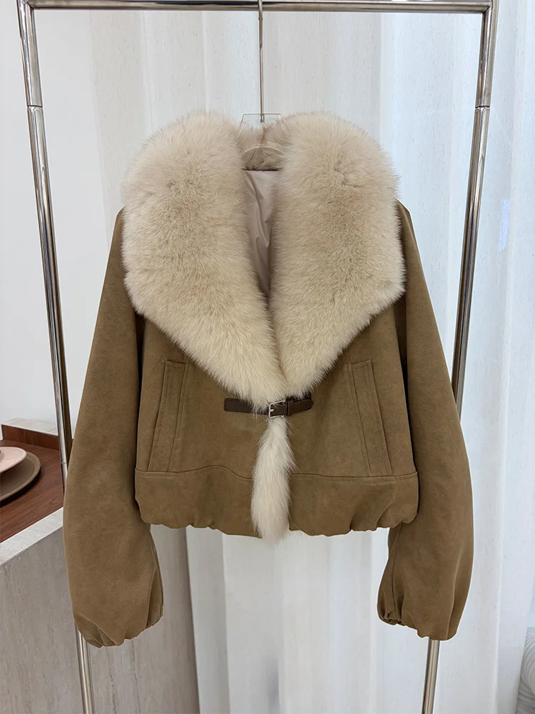 Luxury Real Fox Fur Collar Goose Down Filled Women Coat Winter Jacket Loose Puffer Warm Female Outerwear