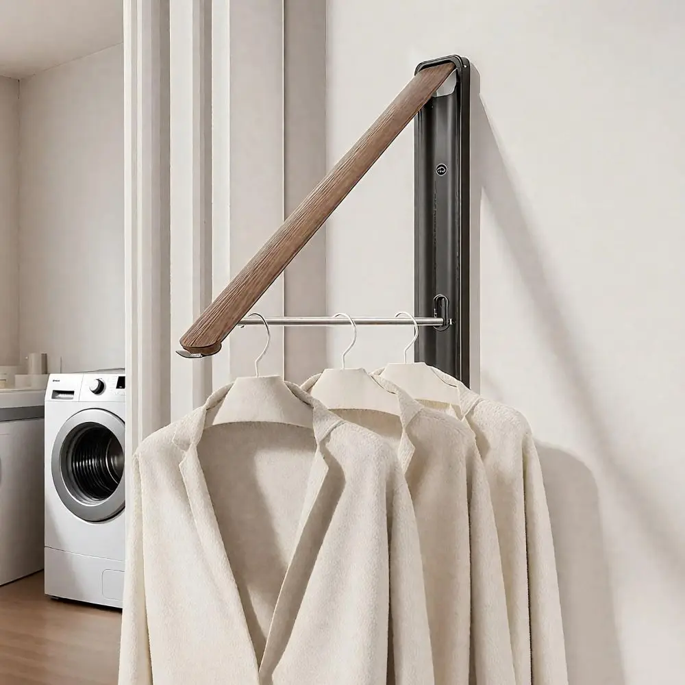 

Aluminum Material Foldable Clothes Drying Rack No Drill Installation Multi-Functional Wall Mounted Rack Foldable