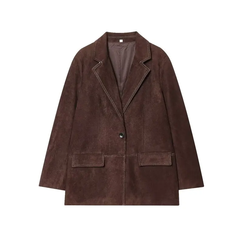 2025 Herfst Nieuwe Collectie vrouwen Commuter Rechte Been Lederen Pak Jaet Lange Sve Casual Sle Platte Kraag Faionable