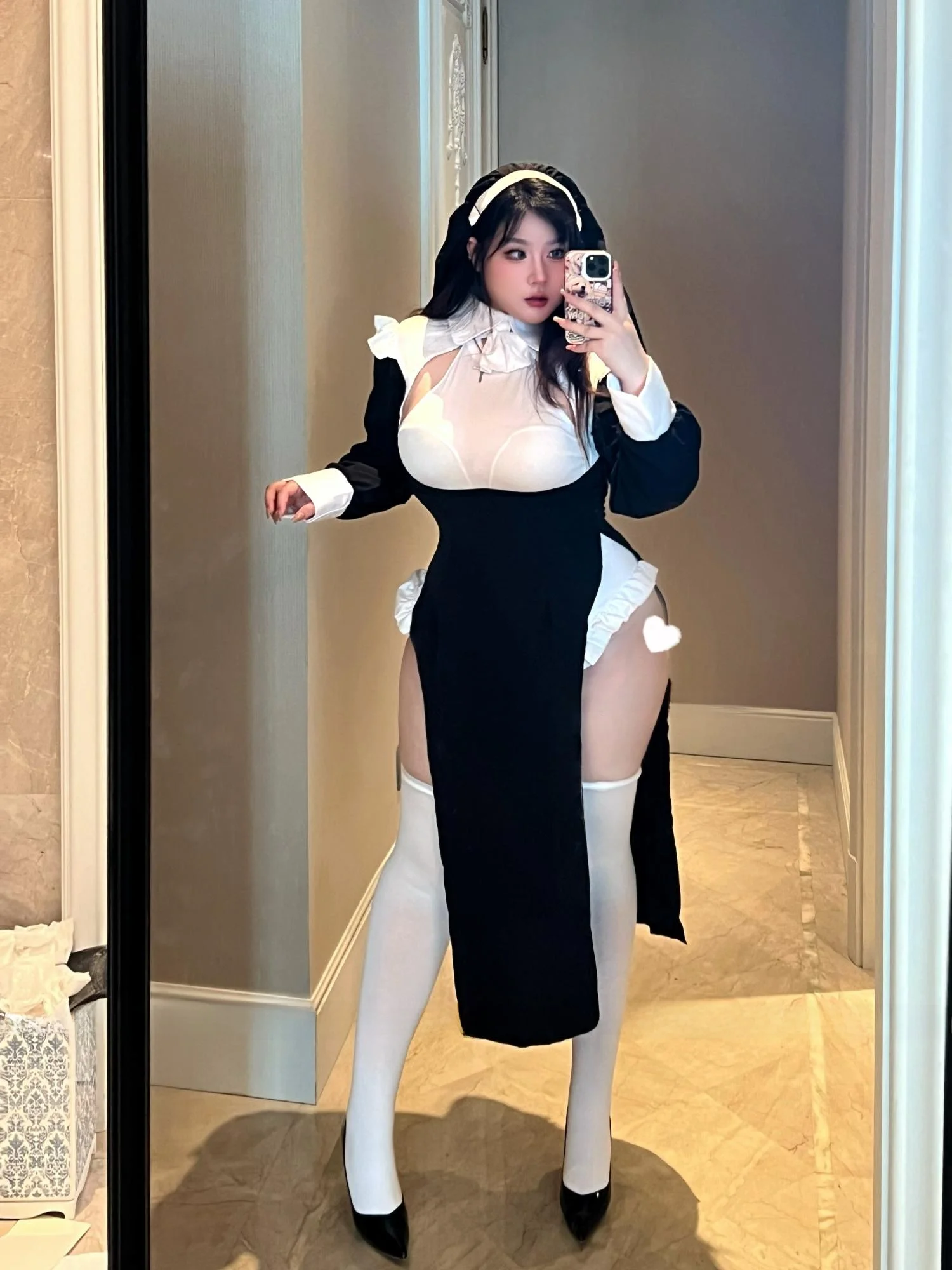 

Сексуальный костюм монахини на Хэллоуин 2024, большой размер, Host orm Sweet Sle Long Sve, длинный свек, комплект футболок с высоким воротником, полиэстер