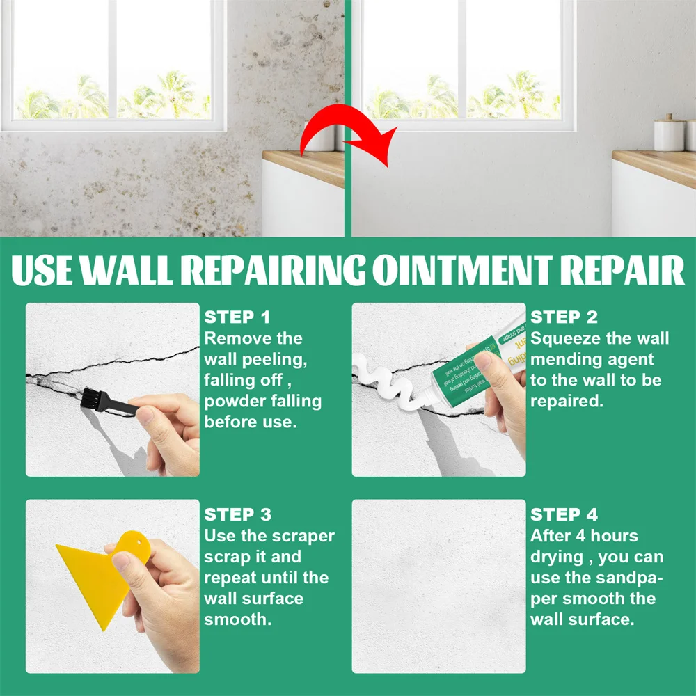 20g/100g Wall Repair Paste Mouldproof Wall Crack Wall Mending Agent Paint Nail Hole Quick-Drying Restore Cream With Scraper