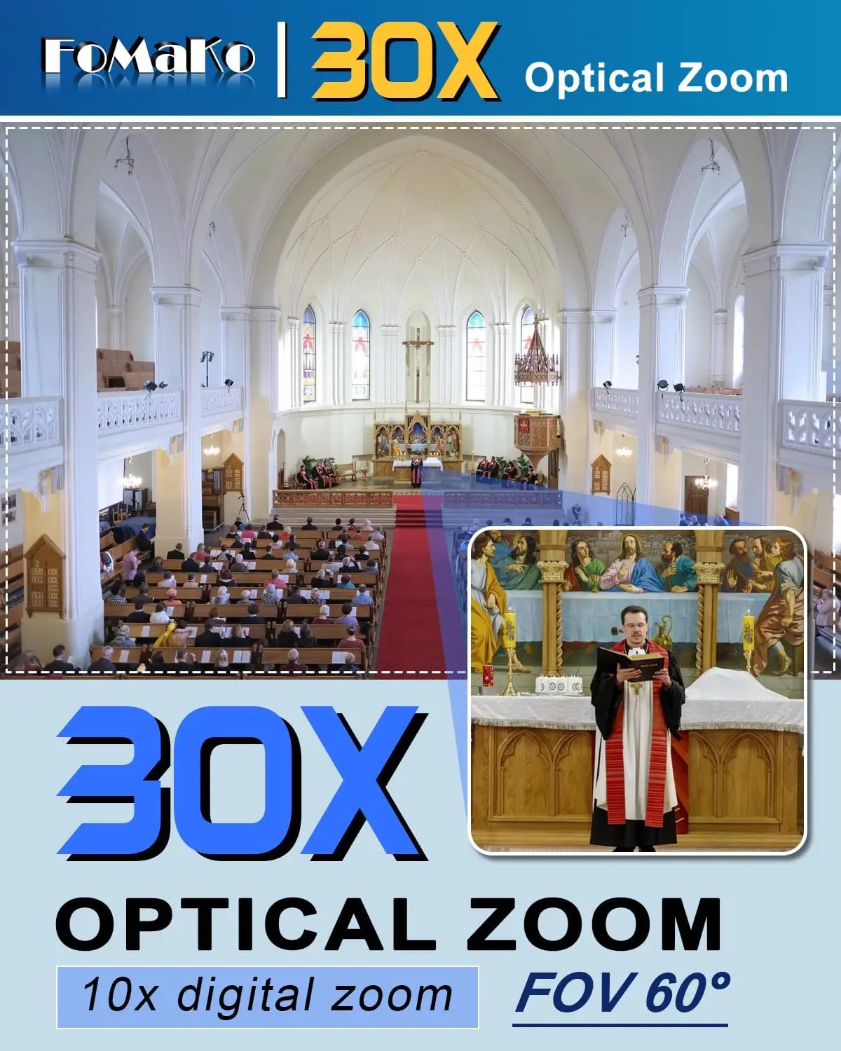 FoMaKo NDI Camera 30x Optical ZoomAI Auto Tracking HDMI PTZ Camera for Church Sports Events Football Basketball Live Streaming