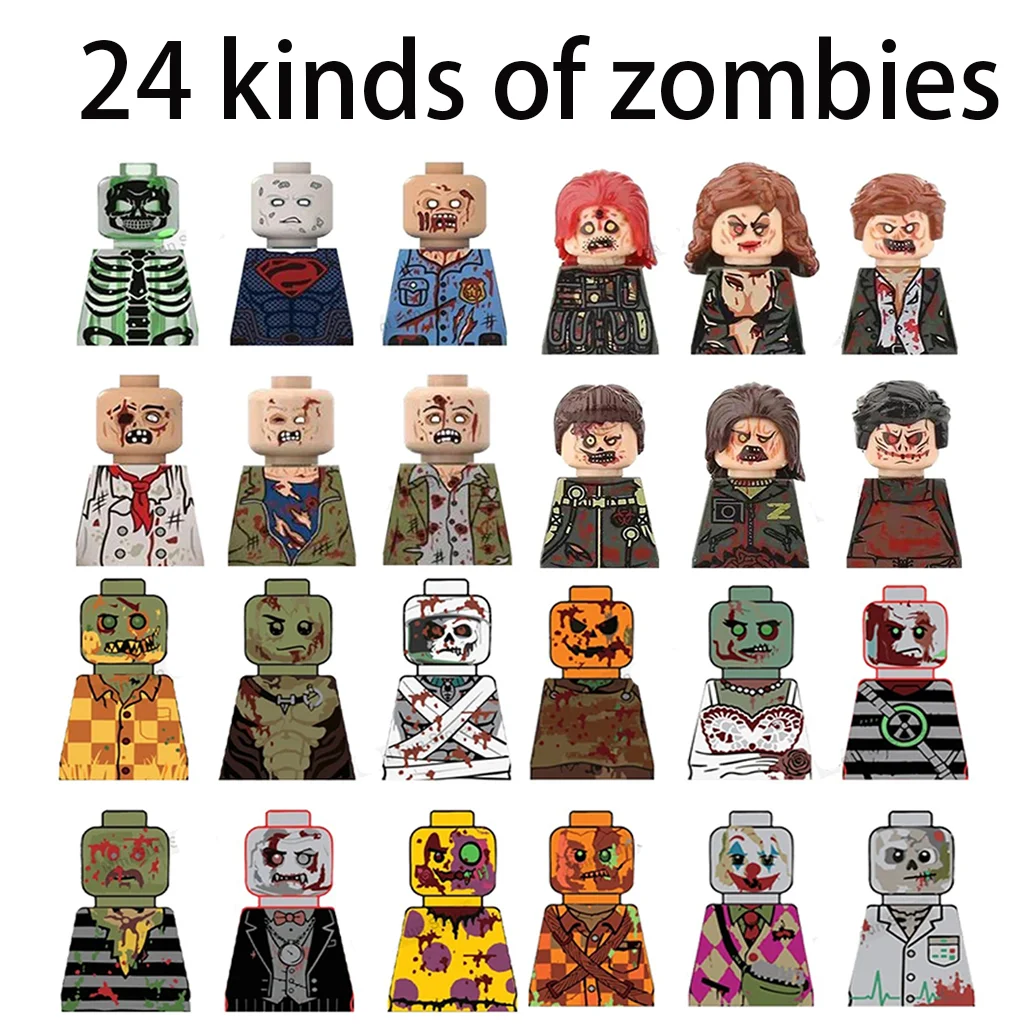 MOC Halloween Rotten Zombie Horror Figures Building Blocks Crawling Corpse Gas Station Abandoned Scene  Parts  Bricks Toys Gifts