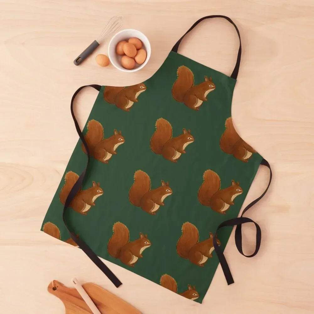 Red squirrel - dark green Apron Customizable Woman Costume Waiter Waterproof women professional kitchen Apron