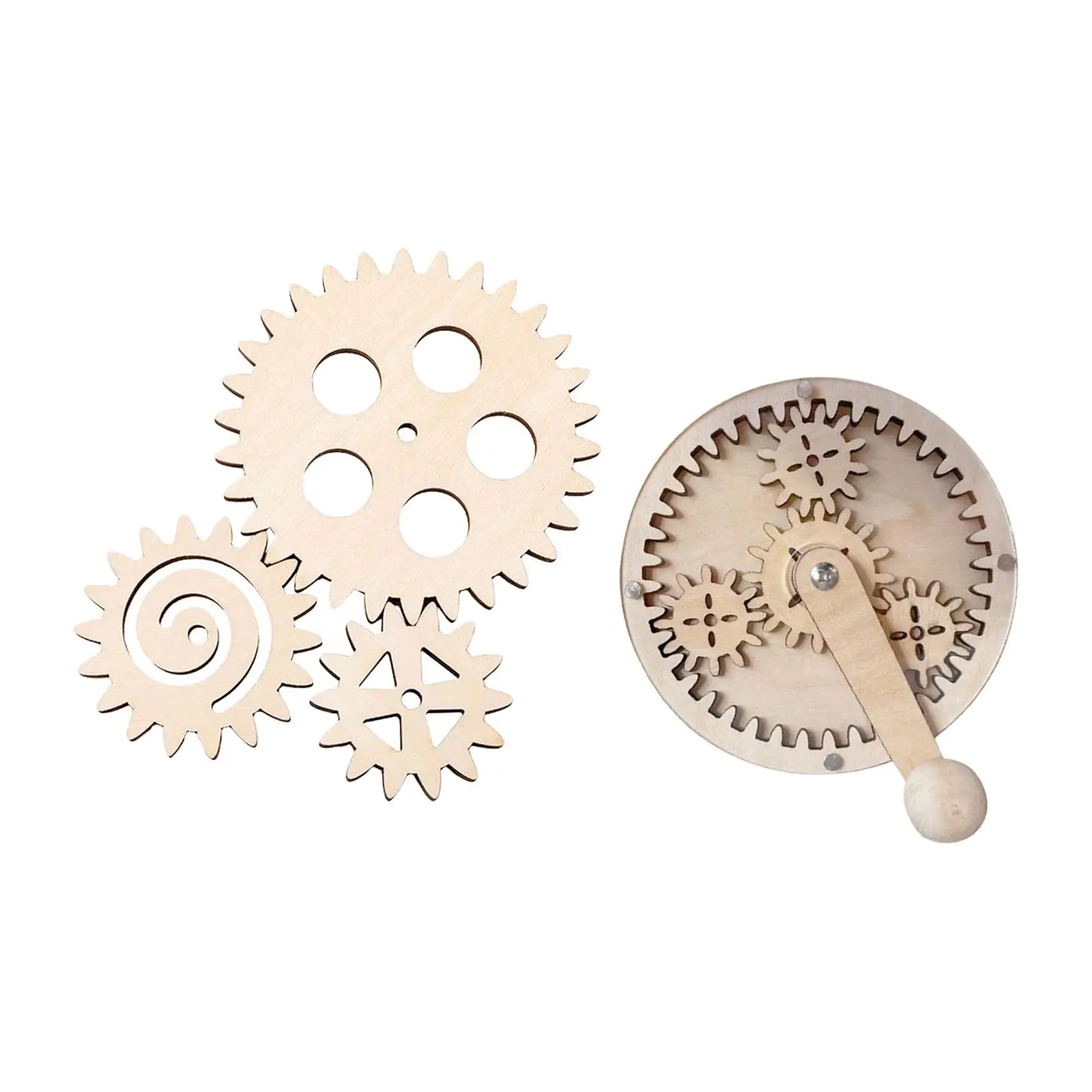 4Pcs Wooden Child Busy Board DIY Parts,Hand Crank Gear and Gear Set Educational Toys