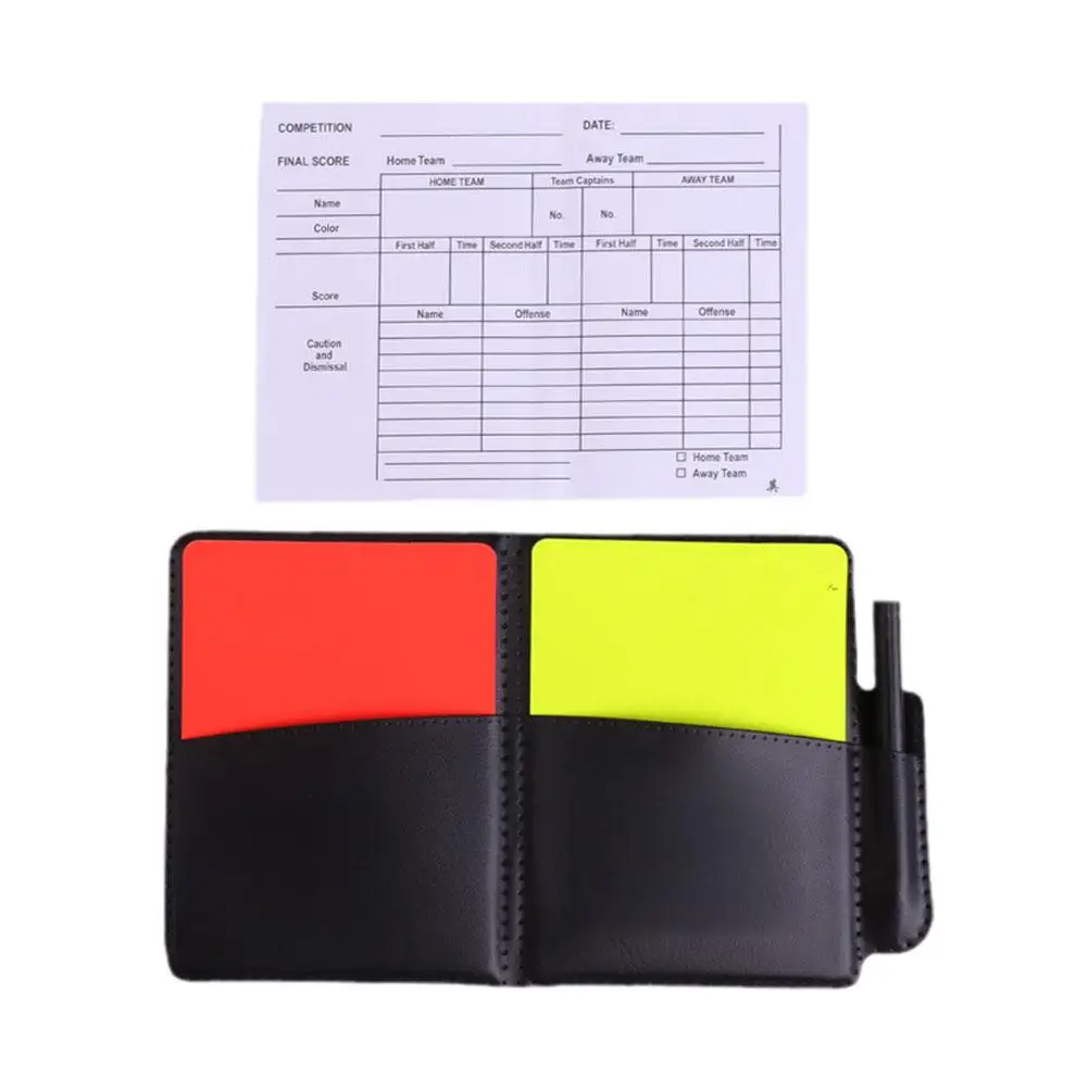 Soccer Referee Record Book Fluorescent Red Yellow Cards Pencil Leather Equipment And With Recording Wallet Paper Football X0m8