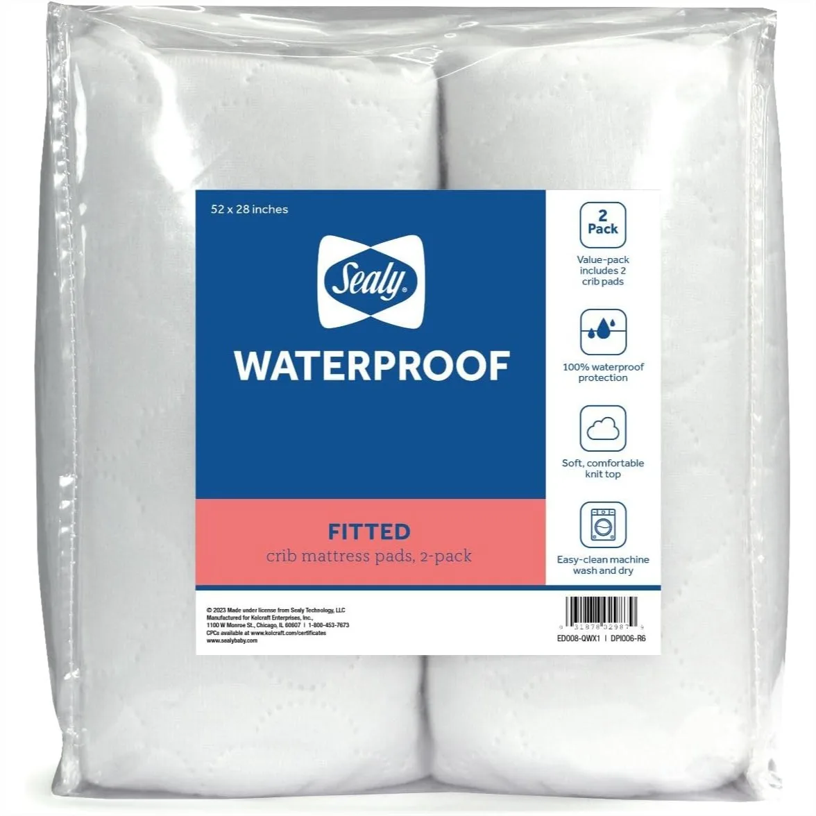 

Waterproof Crib Mattress Protector 2-Pack for Baby and Toddler, Soft Quilted Topper, Machine Washable, 52x28 Inches White