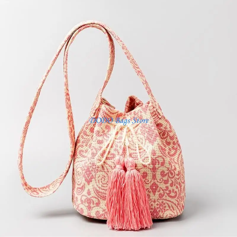 

Женская дорожная сумка, модная сумка на плечо, сумка с кисточками, простая сумка через плечо, сумка-ведро в этническом стиле на