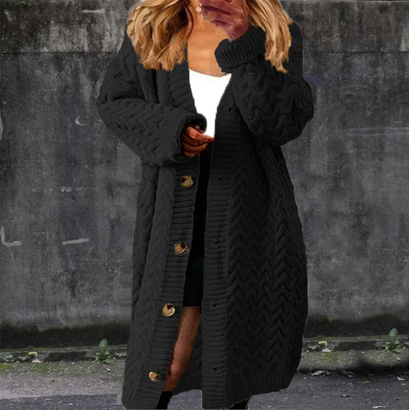 

Женский осенне-зимний вязаный кардиган средней длины на пуговицах