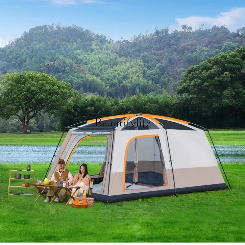 big tent outdoor two bedrooms and one living room folding portable rainproof camping equipment full set