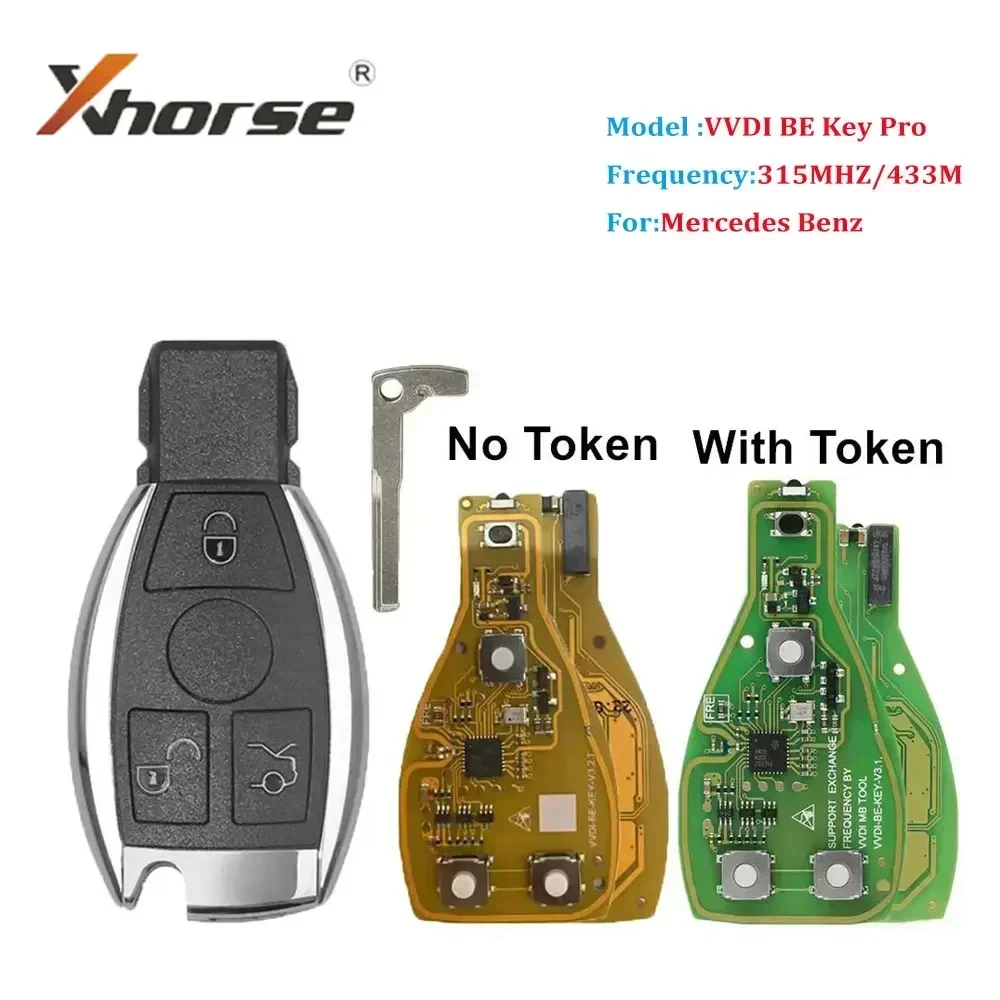 Xhorse VVDI BE Key Pro 3/4 Button for Mercedes Benz V3.2 PCB Remote Key Chip Improved Version Smart 315MHz/433MHz Car Remote Key