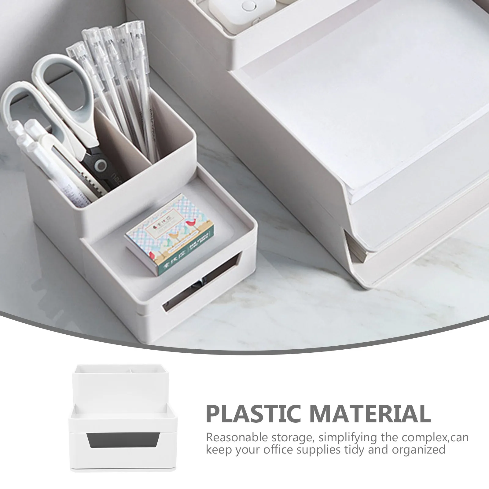 Plastic Desk Organizer Modern Stylish Stationery Storage Box for Pens Markers Scissors Paper Clips Rubber Bands Desktop Office