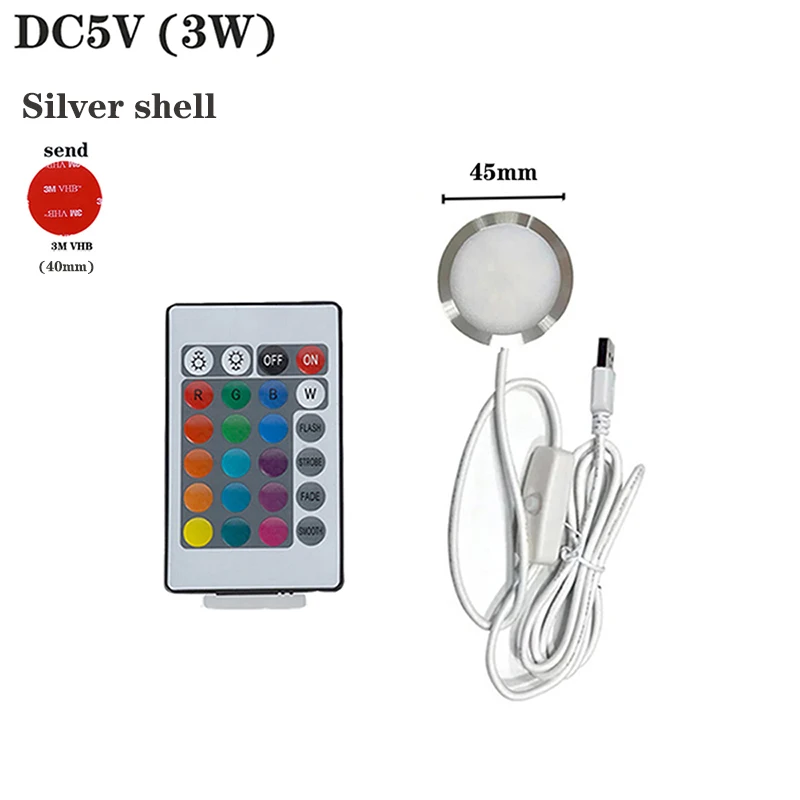 5V USB RGB Dimmable Under Cabinet Puck Lights with Switch Remote Control Adjustable Color Brightness 3D Printing DIY Night Lamp view 4