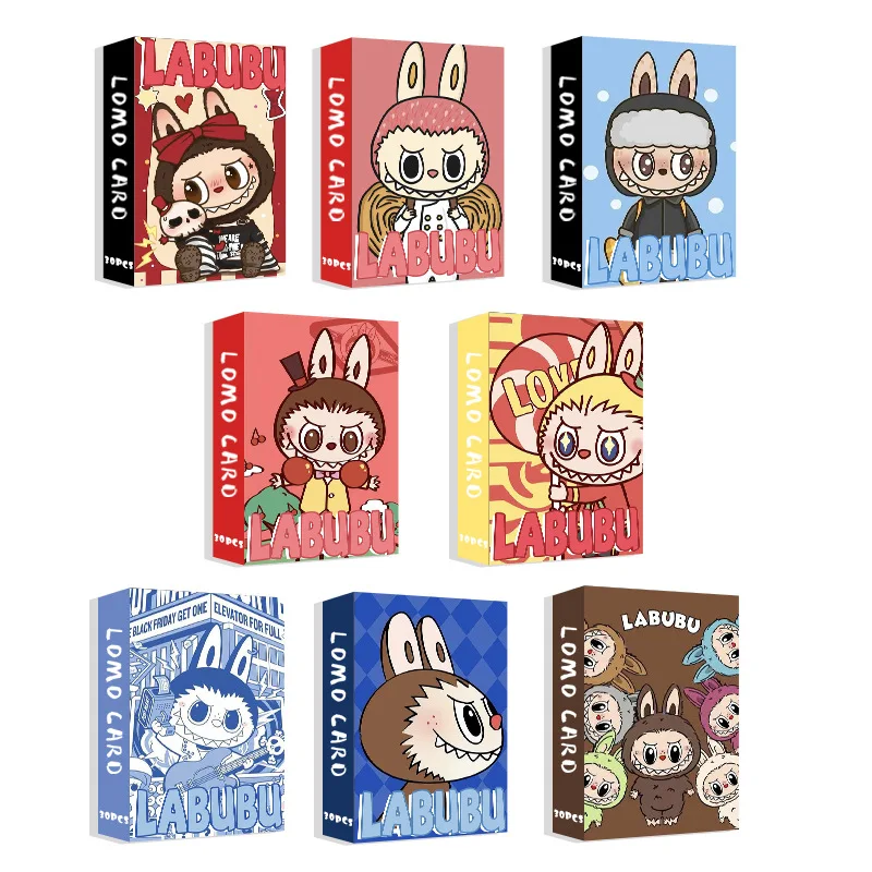 Kawaii Labubu Double-Sided 30 Cartoon Photo Cards Boxed Hd Lomo Cards Greeting Card Bookmarks Game Collection Cards Kid Gift