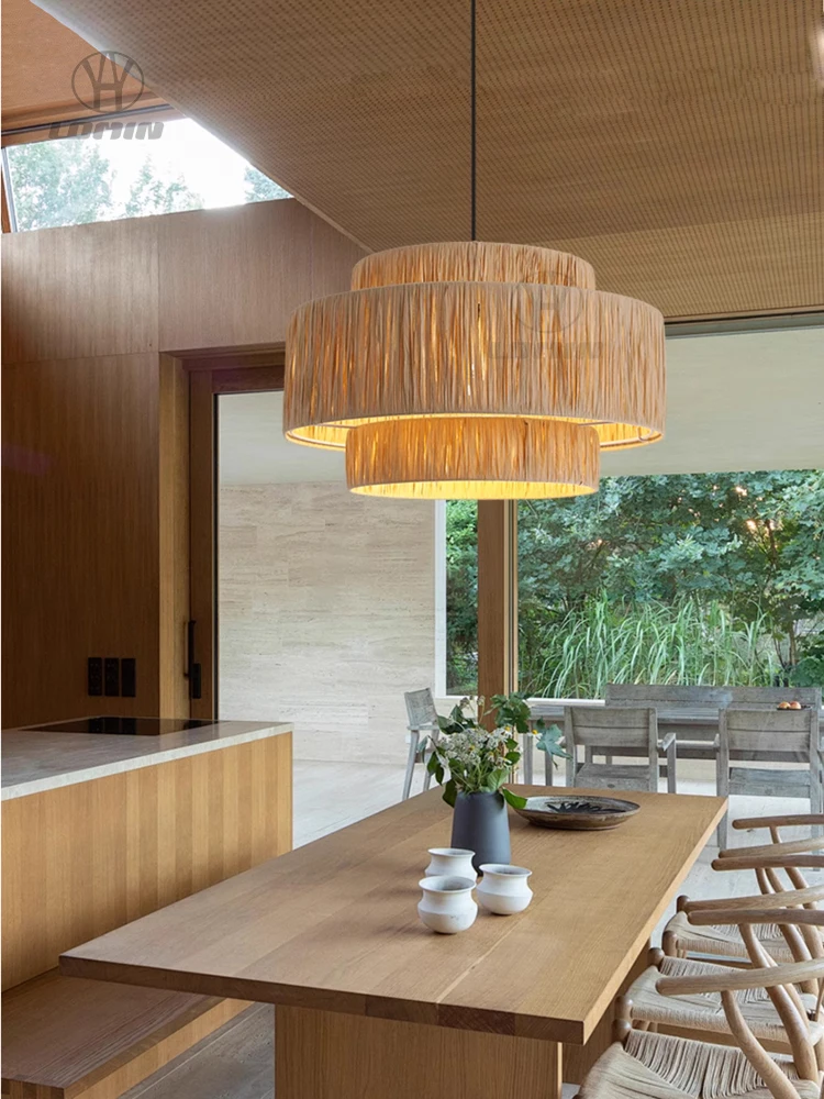 

Chinese Hand Knitted Natural Rattan Chandelier Handmake Woven Ceiling Pendant Lamp Restaurant Cafe Hotel Homestay Bedroom Decor