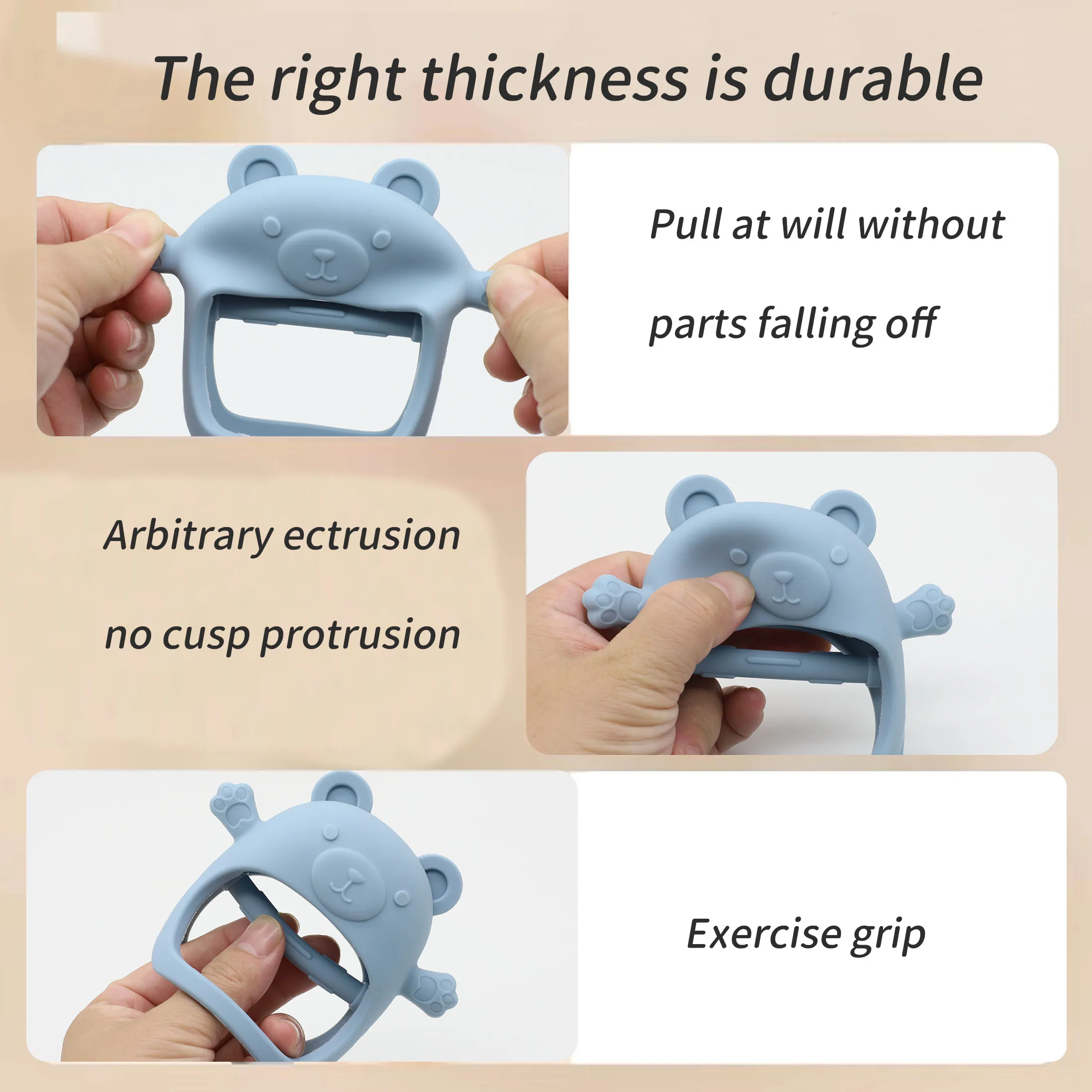 아기를 위한 실리콘 테디베어 젖니가 남 장난감, 잡기 쉽고 음식 방지 손 장난감