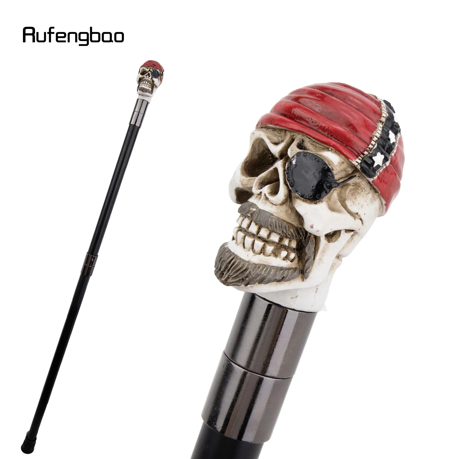 Weißer Harz-roter Hut, Totenkopf-Kopf, Gehstock, modisch, dekorativer Stahlstab, Gentleman, elegant, Cosplay, Gehstockknopf, Crosier, 93 cm