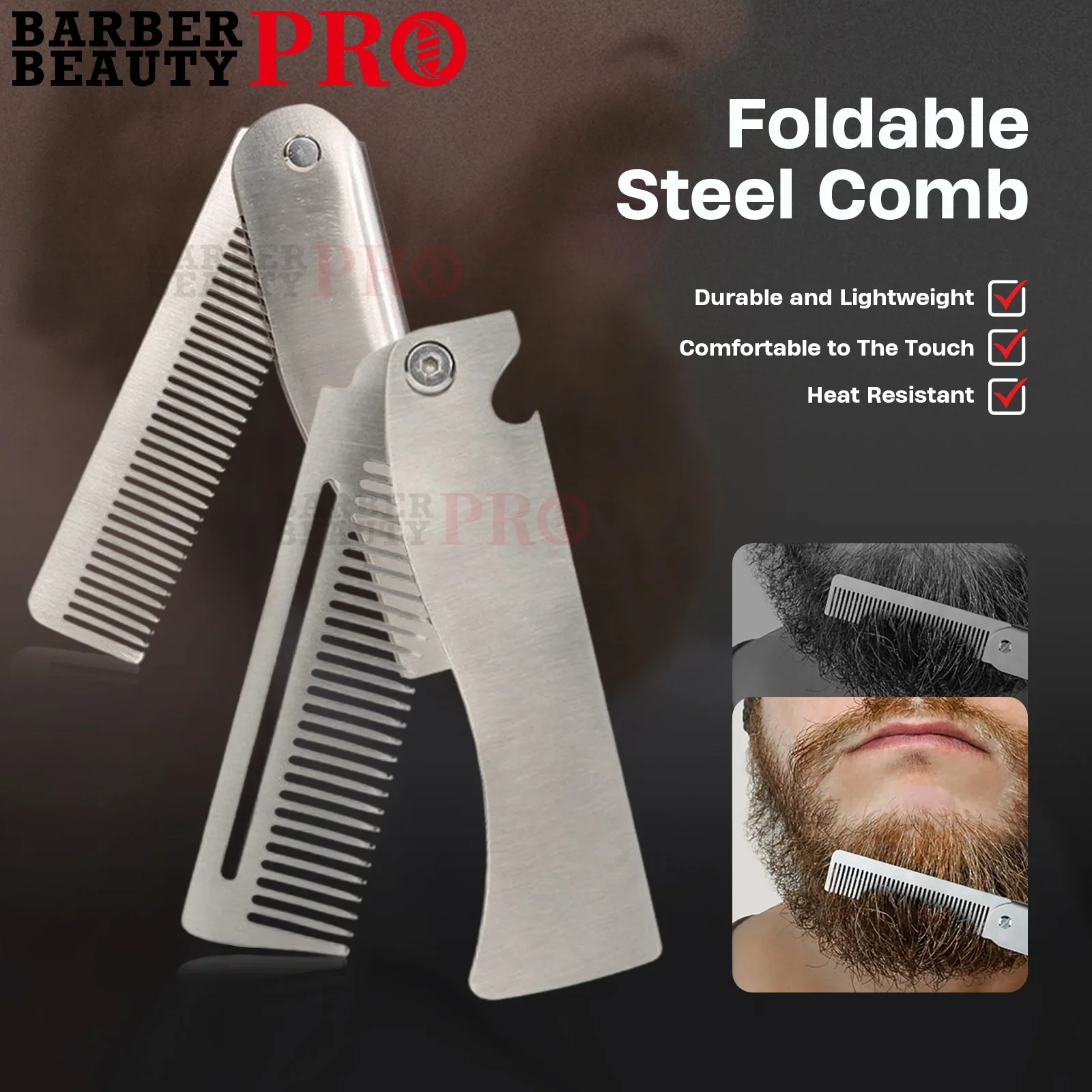 NEW 1/2PC Portable Steel Folding Combs Men's Pocket Beard Comb Oil Head Comb Beard Combing Salon Barber Accessories For Haircut