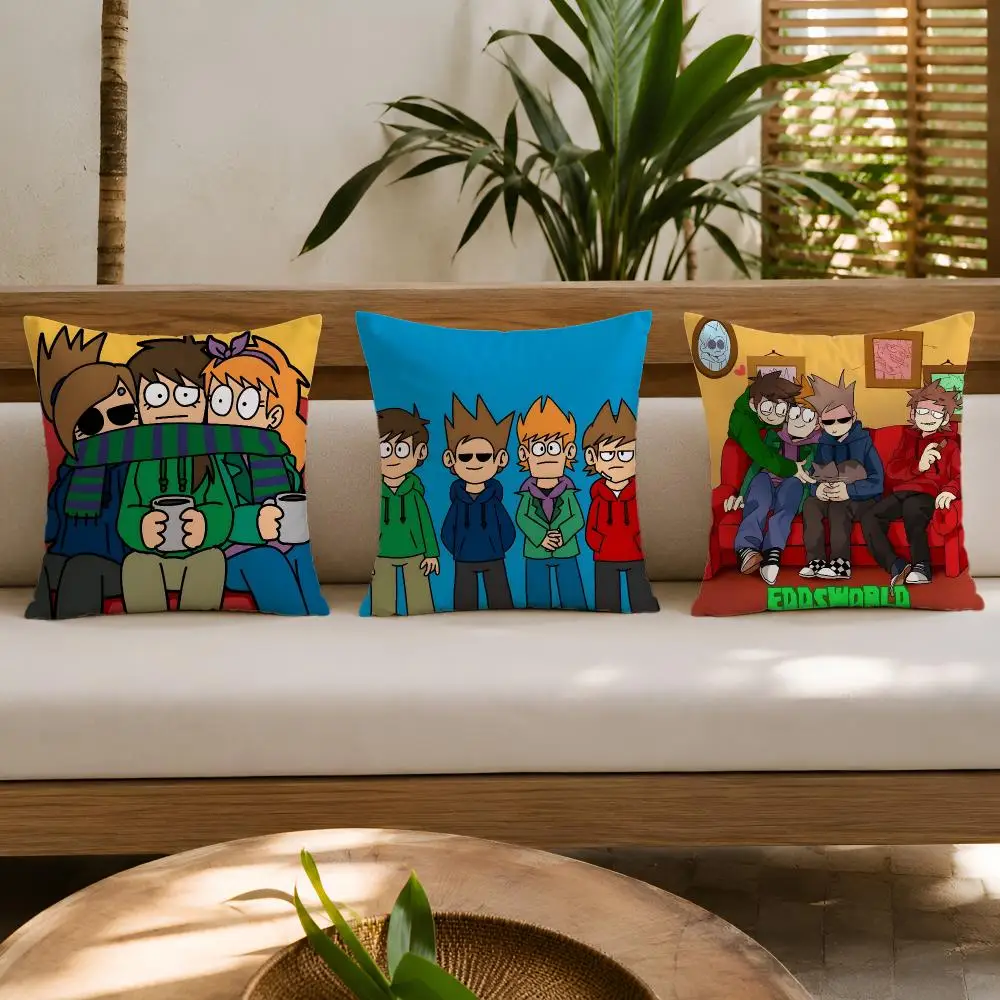 Cartoon Anime E-eddsworld Cushion Cover Double-Sided Plush Sofa Pillow Case Organic Breathable Invisible Zipper