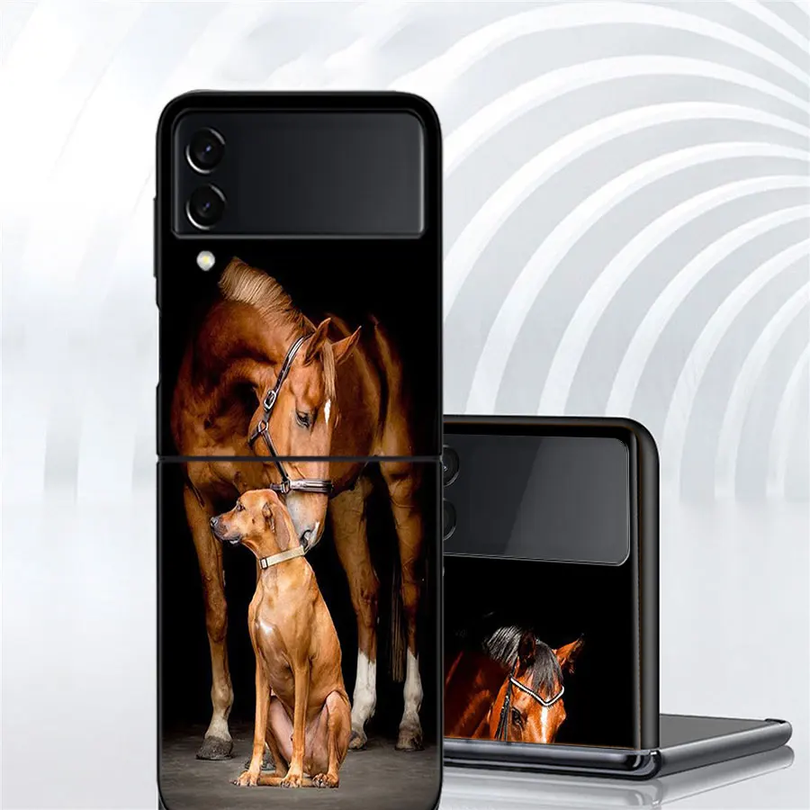 Domineering Cool Horses And Dogs Phone For Samsung Galaxy Z Flip 5 4 3 5G Case Luxury Cover Z Flip 6 5G Black Cases Shell PC Fun