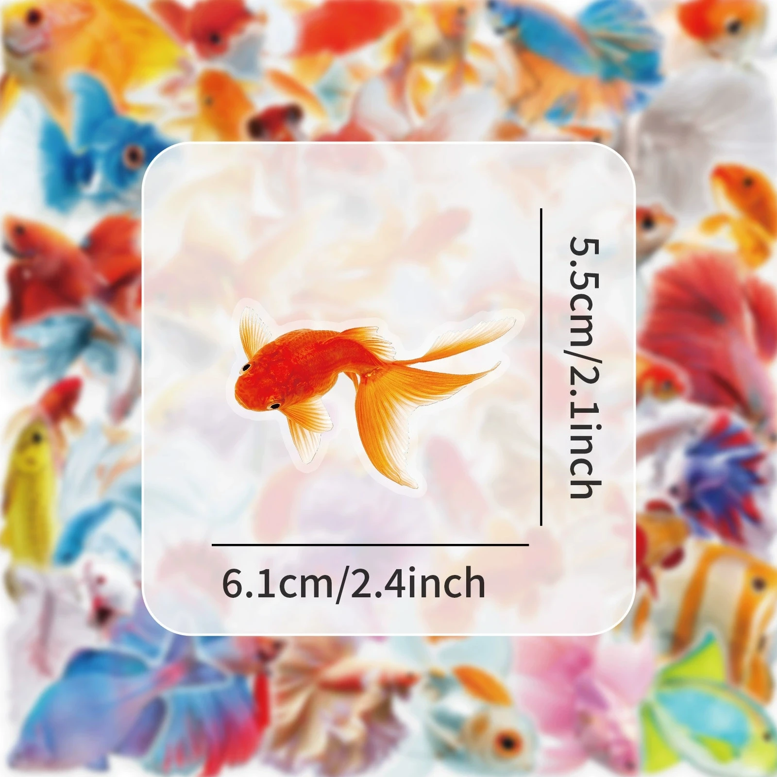 50/100PCS Cartoon Colorful Goldfish Stickers Waterproof Transparent PET Decorative Stationery Notebook Stickers Reward