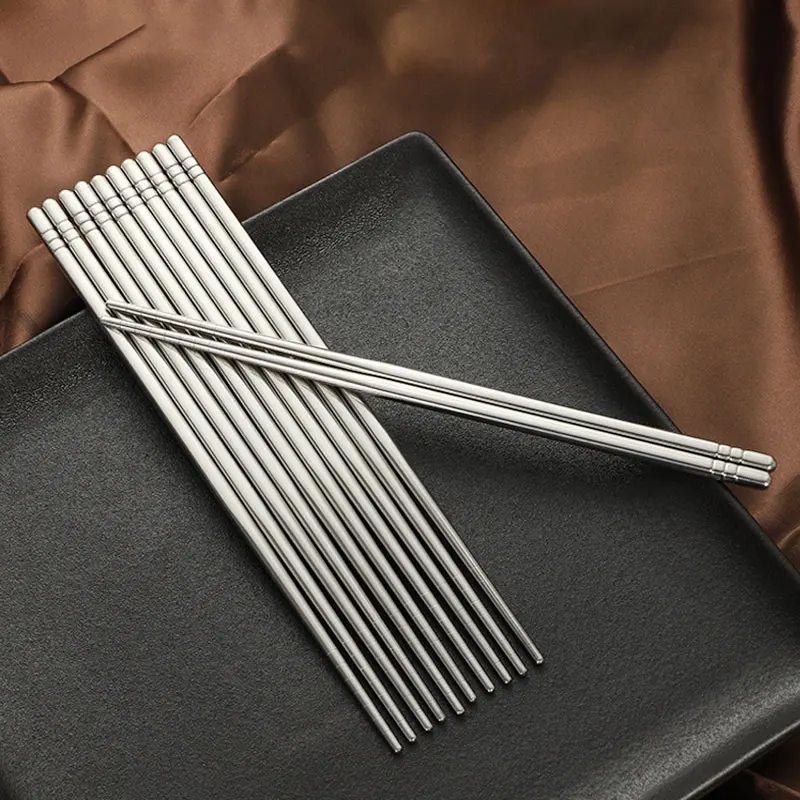 5 Pairs Chinese Metal Chopsticks Household High Temperature Sterilizable Non-slip Stainless Steel Chopsticks Kitchen Accessories