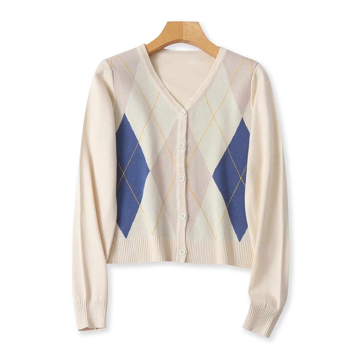 

Knitted V-Ne Long Sve Sweater Cardigan Women's Faion Autumn New Sle Embroidered Diamond Pattern Single Button Design