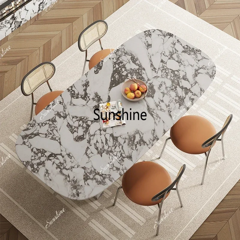Any Size Custom Luxury French Rectangle Marble Dining Table Cream Aesthetic Designer Villa Home Natural Stone Dining Table Sturd